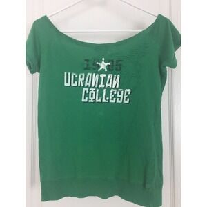 O & G Original & Glamour Crop Top Tee T Shirt Green Ucranian College‎ Size M